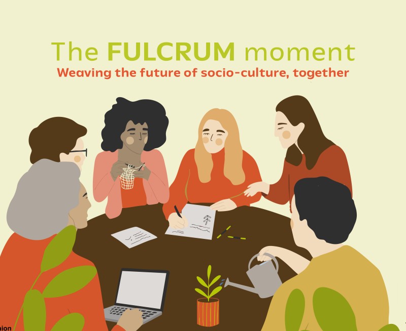 illustration of a group of diverse people doing different activities around a table