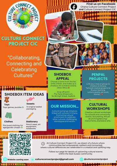 Culture Connect Project orange flyer with pictures of children and explanatory texts