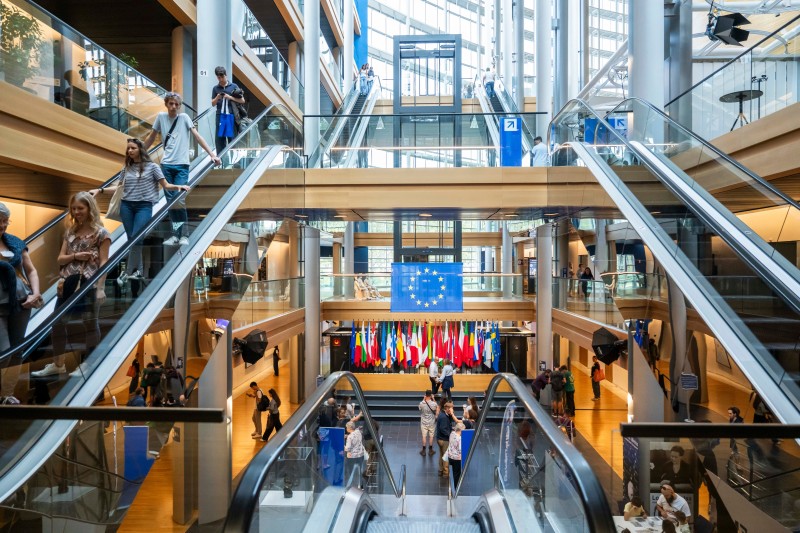 Escalators inside the European Parliament