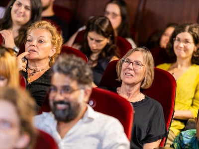 Audience at a conference, sitting in a cinema