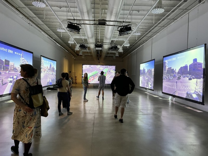 A group of people in a contemporary art museum